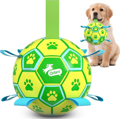 QDAN Dog Toys Soccer Ball, Dog Tug Toy, Water Toy, Durable Balls for Small Medium Dogs-Green Yellow(6 inch)