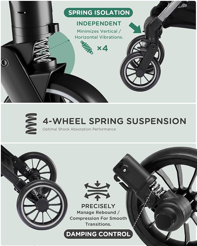 GTPLAYER 3 in 1 Pet Stroller with Removable Carrier, Foldable Stroller for Small/Medium Dogs and Cats, All-Terrain, with Sun Shades, Car Seat, Up to 45 lbs, Green
