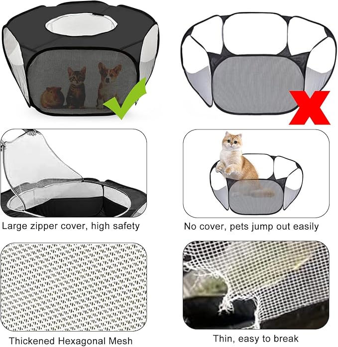 Guinea Pig Playpen with Lid, Breathable Small Animals Playpen with Anti-Escape Cover Portable Kitten Playpen Indoor/Outdoor Yard Exercise Cage House Tent for Hamster Chinchillas Rabbits Bunny