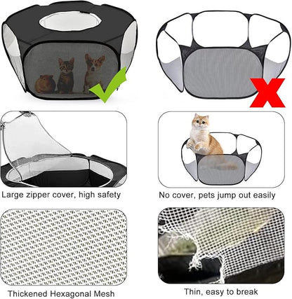 Guinea Pig Playpen with Lid, Breathable Small Animals Playpen with Anti-Escape Cover Portable Kitten Playpen Indoor/Outdoor Yard Exercise Cage House Tent for Hamster Chinchillas Rabbits Bunny