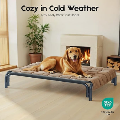 Elevated Dog Bed Raised Outdoor Dog Cot for Medium Dogs, Installation Requires No Tools, Frame with Washable Cooling Breathable Mesh Anti-Slip Feet, Indoor Pet Bed, Black, 35.4 Inches