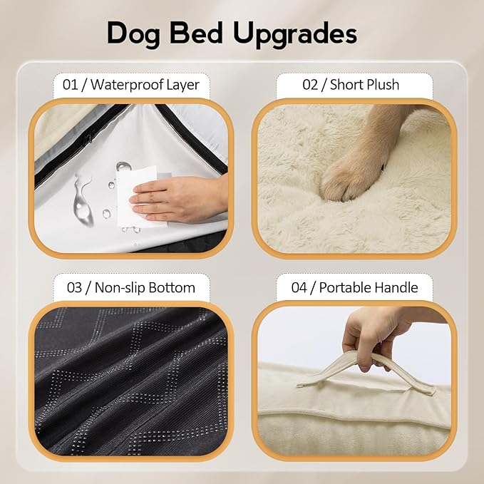 MEKIY Large Orthopedic Dog Bed with Sides XXXL Dog Beds with Removable Washable Cover Non-Slip Waterproof Pet Bed for Extra Large Dogs - Beige XXXL
