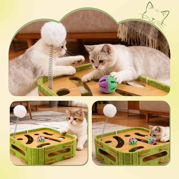 Interactive Cat Toy Puzzle Toys for Indoor, Felt Maze Box, Cat Toys, Mental Stimulation and Entertainment, Square, Green, 1 Set