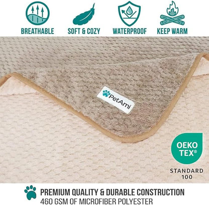 PetAmi Waterproof Dog Blanket, Leakproof XL Pet Blanket for Large Dogs, Furniture Sofa Couch Cover Protector, Fleece Cat Throw Bed Crate Kennel, Reversible Washable Soft Plush, Twin 60x80 Taupe Beige