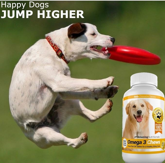 Amazing Omega 3 for Dogs - Omega 3 Fish Oil for Dogs Supplement for Itchy Skin Relief for Dry Skin and Hot Spots and Shedding Coat with EPA and DHA Fatty Acids - 120 Salmon Flavor Chews