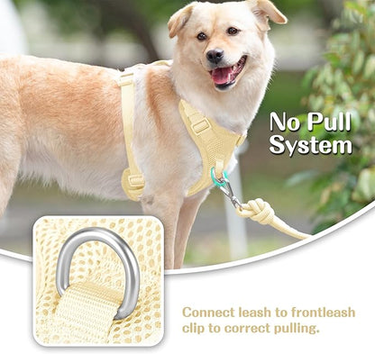 No Pull Dog Harness for Small Medium Large Dogs - Adjustable 2 Layer Mesh Dog Vest with Dual Clip, Escape Proof, Quick Release, Lightweight Breathable Mesh for Walking Hiking (Light Yellow,S)