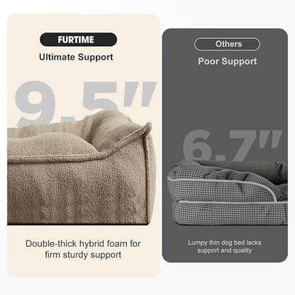 FURTIME XL Orthopedic Dog Beds Large Sized Dog, Extra Thick Supportive Comfort Pet Sofa, Ergonomic Slant Dog Couch Bed with Removable Washable Cover, Ultra Soft Surface & Non-Slip Bottom, Brown, 42"
