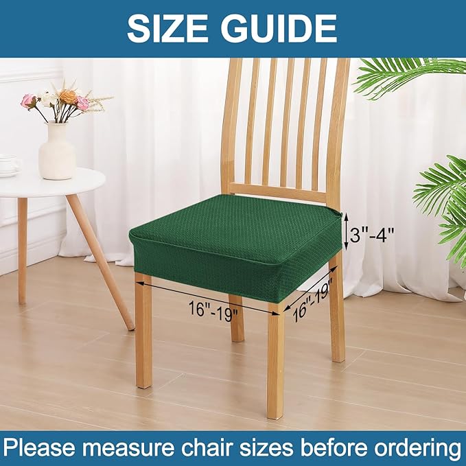 Smiry Waterproof Seat Covers for Dining Room Chairs Set of 8, Stretch Jacquard Removable Washable Chair Seat Slipcovers Protector, No Rear Covers, Emerald Green