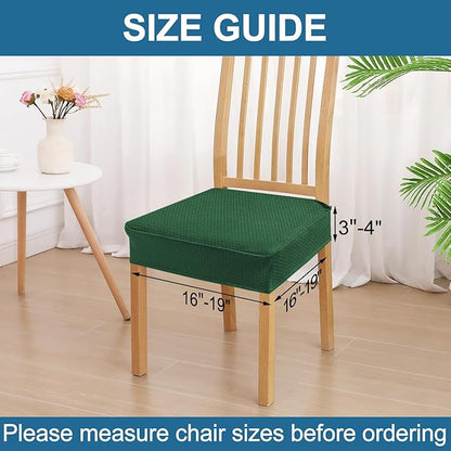 Smiry Waterproof Seat Covers for Dining Room Chairs Set of 6, Stretch Jacquard Removable Washable Chair Seat Slipcovers Protector, No Rear Covers, Emerald Green