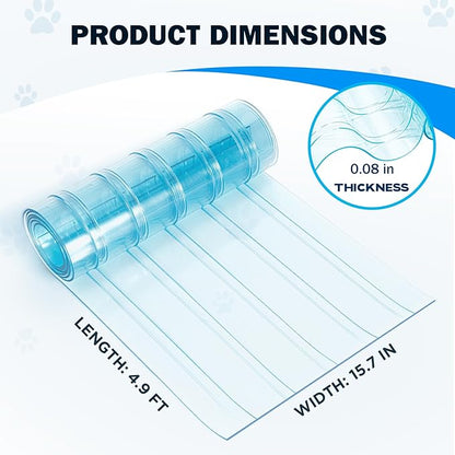 15.7 in x 4.9 ft Dog Door Replacement Flaps, Transparent Vinyl Strips for DIY Doghouse or Cat Door, Weather Resistant, Easy to Cut & Install