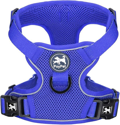 PoyPet Reflective Soft Breathable Mesh Dog Harness Choke-Free Double Padded Vest with Adjustable Neck and Chest(Royal Blue,M)