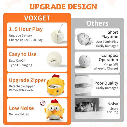 Interactive Dog Toy Ball, Upgrade Automatic 1.5H Jump Plush Toy with Removable Zipper for Small Large Dogs, Rechargeable Squeaky Move Bounce Ball for Pets Keep Busy, No Loud Music (Chicken)