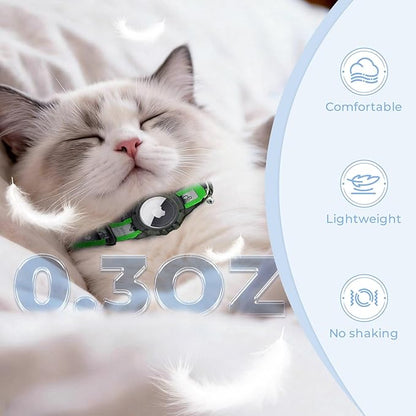 Breakaway AirTag Cat Collar, Reflective Cat Tracker Collar with Air Tag Holder and Bell, Safety Elastic Band Cat GPS Collars for Girl Boy Cats, Kittens and Puppies (Emerald, 8-13'')