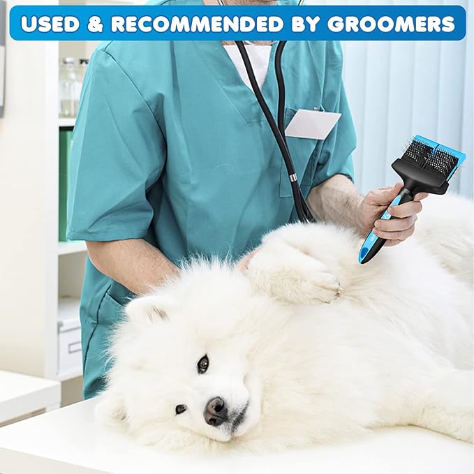 iToleeve Dual Flex Slicker Brush Dog Brush, Gentle Grooming Tool for Sensitive Dogs & Cats - Ideal for Long Hair, Removes Undercoat, Tangles, and Knots