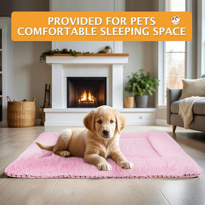 Reversible Dog Bed Mat with Plush and Corn Velvet,Soft Warm Pet Cushion, Dual Purpose Washable Sleeping Mattress Bed for Small Medium Large Dog and Cat XB004 (42"x28", Pink)