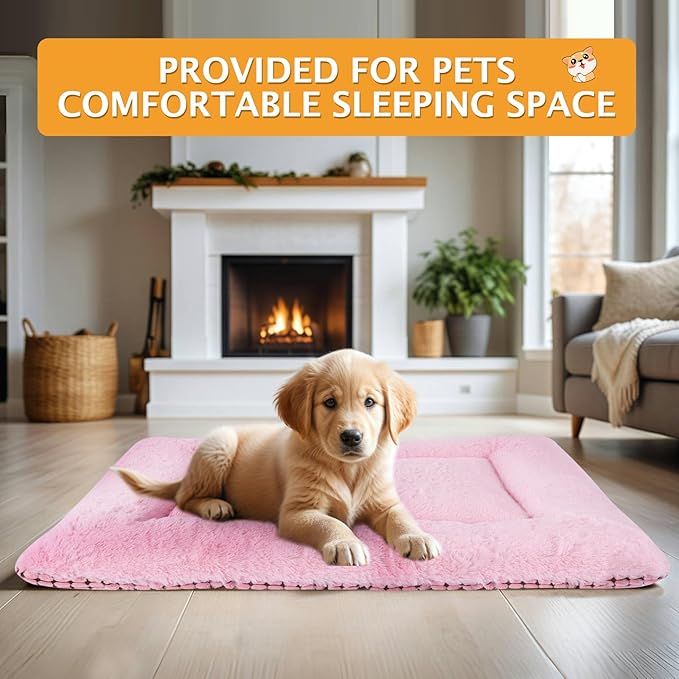 Reversible Dog Bed Mat with Plush and Corn Velvet,Soft Warm Pet Cushion, Dual Purpose Washable Sleeping Mattress Bed for Small Medium Large Dog and Cat XB004 (24"x18", Pink)