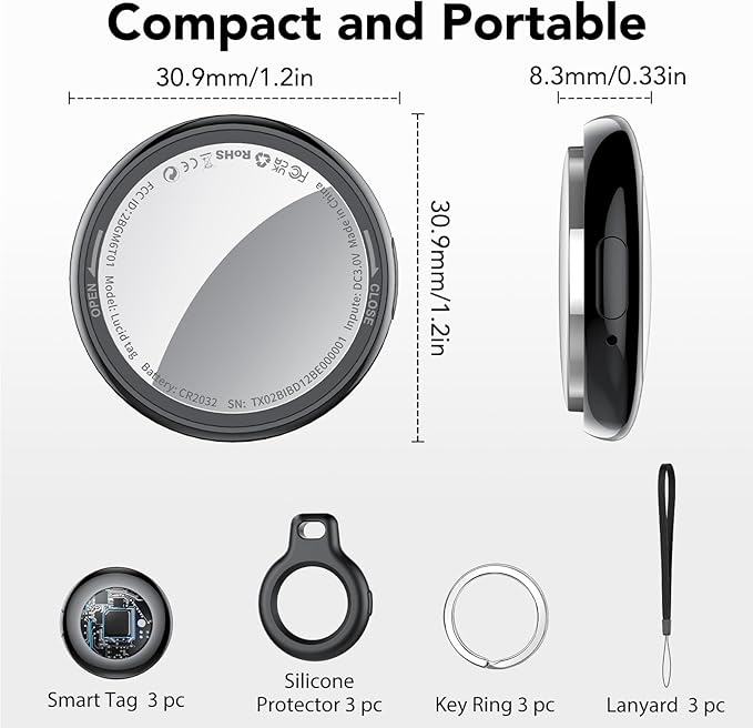 2026 New [Apple MFi Certified] (iOS Only) Tracker Tags-3 Pack, Bluetooth 5.3 GPS Tracker for Apple Find My, Replaceable Battery, 100dB Sounds, Key Finder and Item Locator for Car, Keys, Luggage, Black