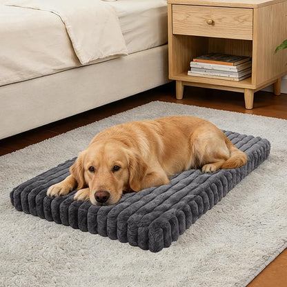 Dog Beds Flat Dog Crate Bed Waterproof for Meduim Large Dogs with Plush Removable Washable Cover Anti Slip Bottom for Indoor,Grey,34.6"x22.8"
