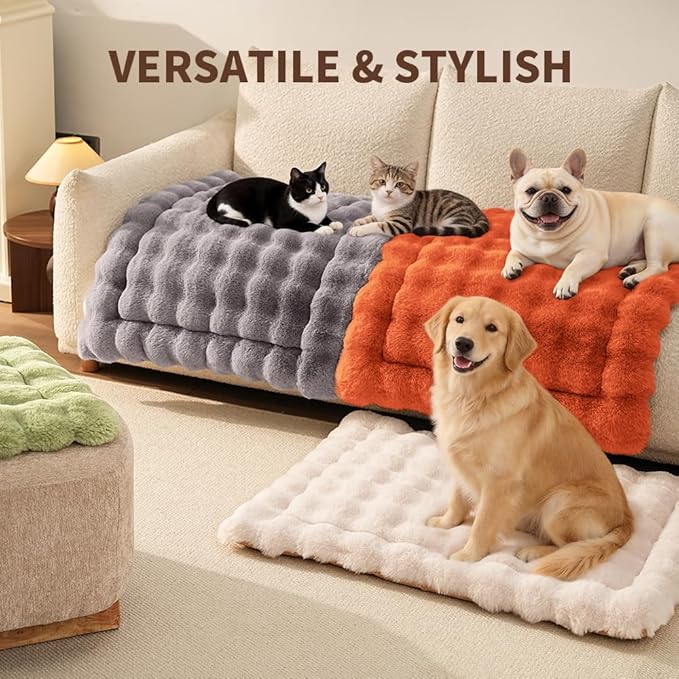 Large Dog Bed Mat, Extra Large Plush Faux Fur Washable Pet Bed for Large Dogs, Non-Slip Fluffy Dog Mat – Machine Washable XL Dog Sleeping Pad for Large Breeds, 35 x 27 Inch Orange