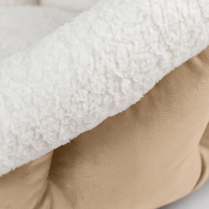 Sherry Kline Medium Cuddler Cup Pet Bed: Cozy Retreat with Deep Cushioning, Secure & Snug Space for Nap or Lounge, Easy in 'n' Out Access, Polyester Fiber, Round Shape (Taupe)