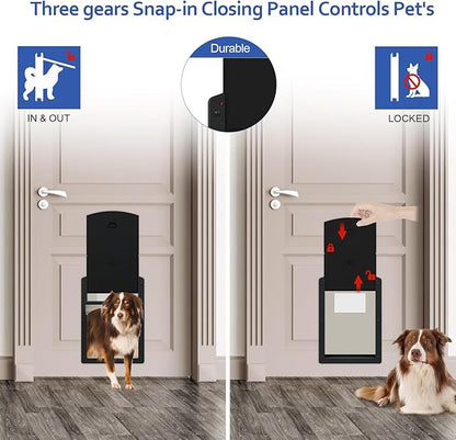 [Classicmacher] Black Frame Dog Doors for Medium Dogs, Strong Plastic Pet Door with Sliding Lock Panel and Magnetic Soft Flap, Doggy Door for Door, Doggie Door (Medium, Mattle Black)