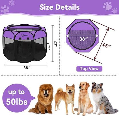 Siedihit Large Dog Playpen, Puppy Pet Playpen Indoor, Dogs Tent Crates Cage Indoor/Outdoor, Portable Pop Up Dog Kennel Playpen with Carrying Case for Dogs/Cats/Rabbits, Purple