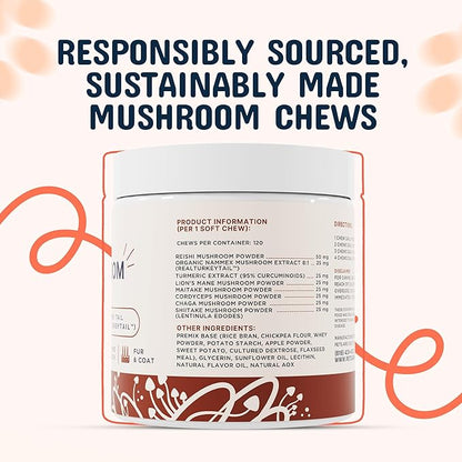 Pets are Kids Turkey Tail Mushroom for Dogs with Organic Real Turkey Tail™ - 8:1 Extract Mushroom Chews for Lumps & Bumps, Immunity, Gut, Skin, Joint & Spine Support - Reishi, Lion’s Mane - 240 Chews