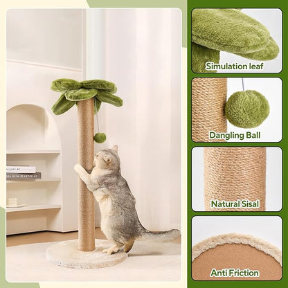LIFLIX Cat Scratching Post Palm Tree Shape, Sturdy 34 inches Tall Sisal Scratch Post with Interactive Dangling Ball, Cute Cat Scratcher for Indoor Cats