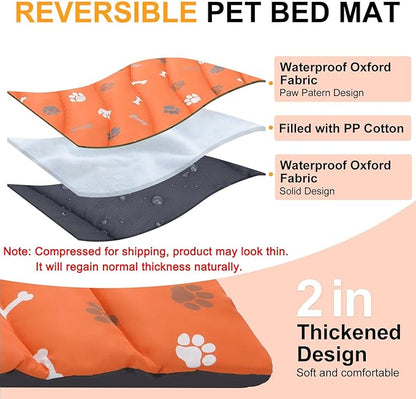 BEAUTYZOO Outdoor Dog Bed Waterproof, Camping Dog Bed Reversible, Portable Travel Bed with Carry Bag- Machine Washable, Durable, Foldable Outdoor Pet Bed Mat for Medium Large Dogs, 26" x 43" Orange