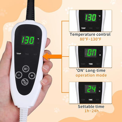 GOLOPET Dog Heating Pad 28×18 in Waterproof PVC Pet Heating Pad, Adjustable Thermostat+Constant On Function, Metal Protective Tube Comes with a Plush Cotton Sleeve，Whelping Box-Apricot