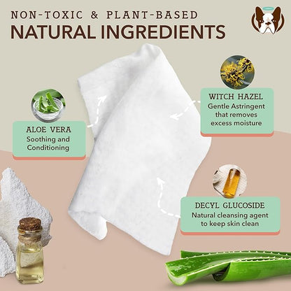 Natural Dog Company XL Grooming Wipes for Dogs – Hypoallergenic, Biodegradable, Fragrance Free – Aloe Vera & Witch Hazel – 7×8 Wipes for Paws, Face, Ears & Butt – Sensitive Skin Pet Wipes - 50 Count
