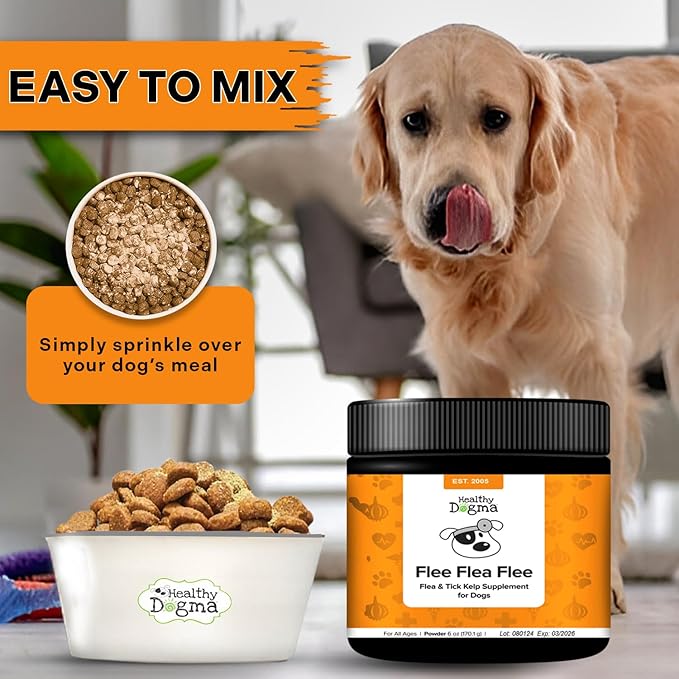 Healthy Dogma - Flee Flea Flee Natural Yeast & Garlic Powder Formula to Keep Fleas and Ticks Away from Dogs - All Natural with No Harmful Chemicals (6 Oz)