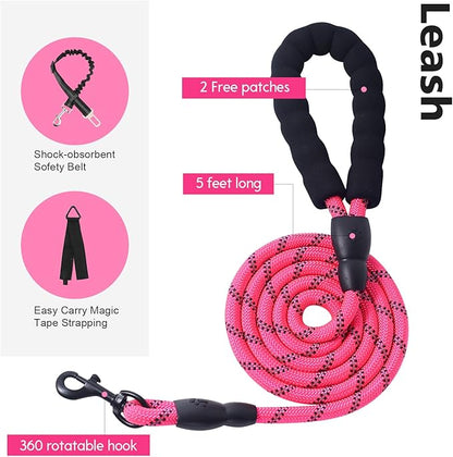 No Pull Tactical Dog Harness for Small Dogs, Escape Proof Molle Dog Vest Harness and Leash Set, Adjustable Military Service Dog Harness with Handle for Medium Large Dogs (Pink, S)