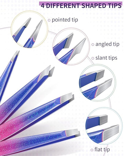 MORGLES Eyebrow Tweezers for Women and Nail Clipper Set with Travel Case Precision Tweezers for Facial & Ingrown Hair Removal with Scissors