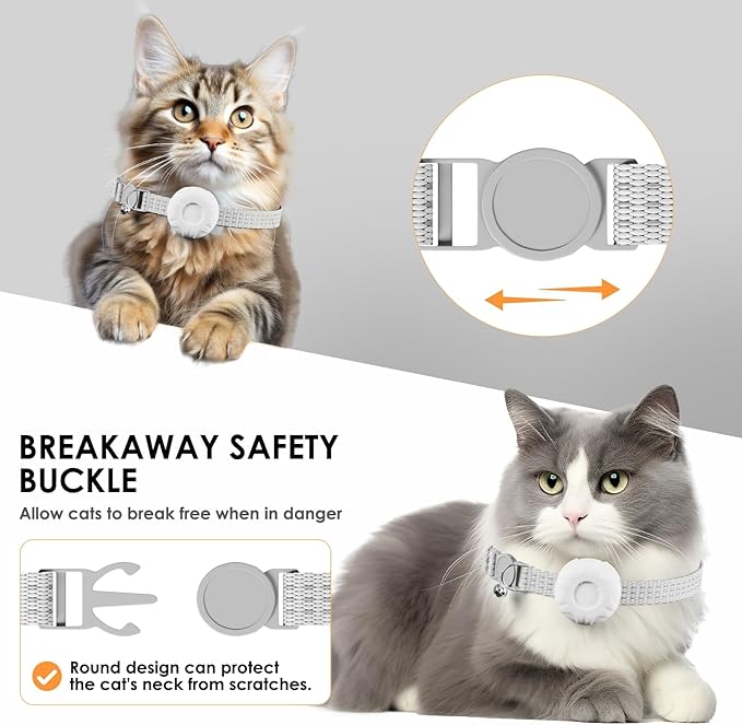 Cat Tracker, Lightweight GPS Tracker Compatible with Apple Find My App(Only iOS), Waterproof Cat Trackers Collar with Bell and Safety Elastic Buckle, No Monthly Fee Pet Tracker, Black (White)