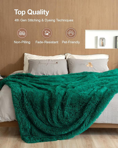 Pawque Faux Fur Blankets Twin Size 60x80 Inches, Soft Fuzzy Fluffy Blanket, Warm Thick Sherpa Long Hair Shag Reversible Lightweight Cozy Throw for Bedroom Sofa Couch, Green