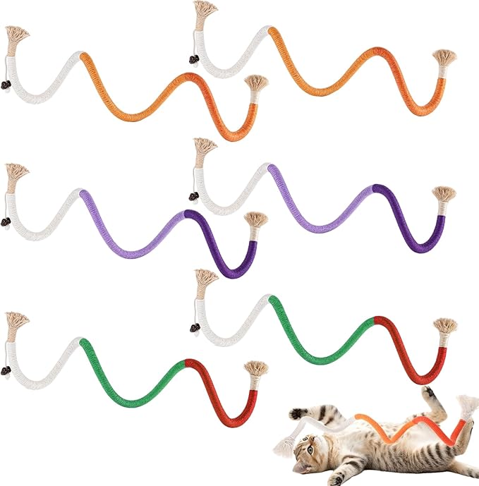 6 Pcs Cat Toys Chew Ropes, Cat Chew Toy for Teeth Cleaning, Safe Teeth Cleaning Toy for Indoor Kittens, Interactive Kitten Teething Toys to Transfer Chewing from Wires for All Breeds