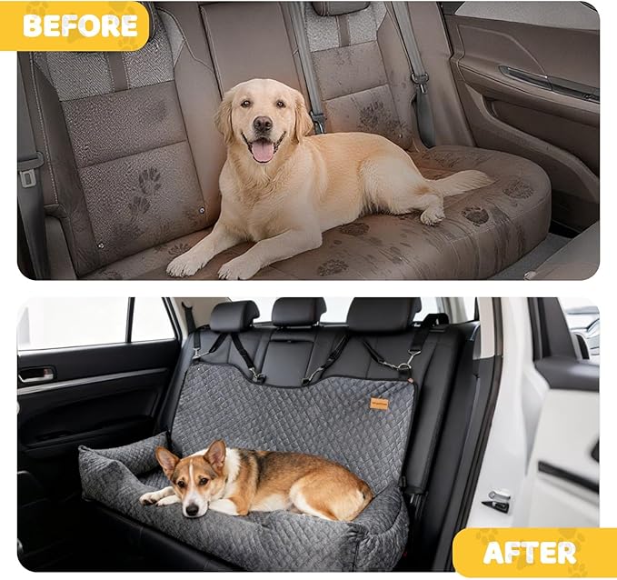 Dog Bed for Car Back Seat,Car Seat for Dogs Under 100 lbs,Pet Booster Seat Cushion,Easy to Install with 2 Safety Leashes,Gray