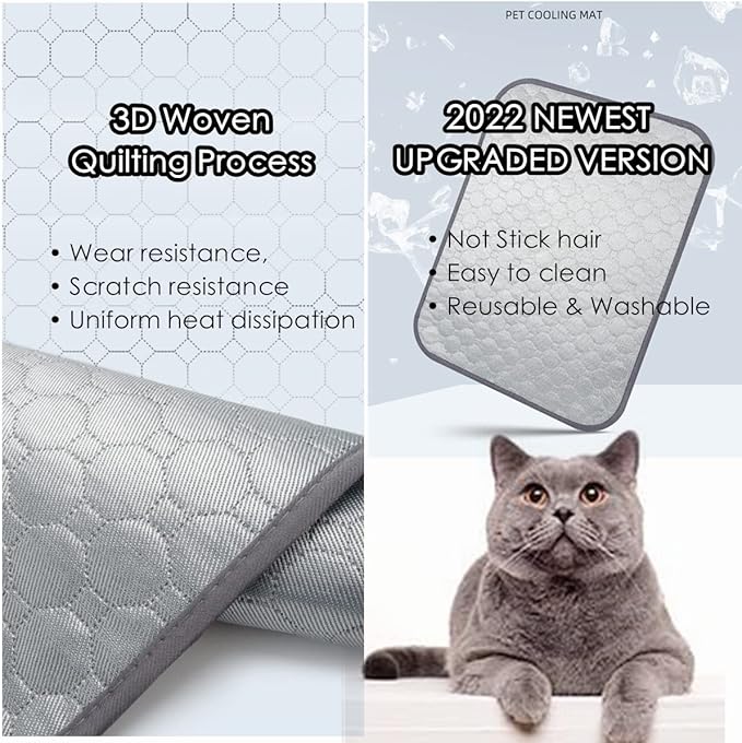 SOMOYA Dog Self Cooling Mat Pet Washable Cooling Pads Blanket Sleeping Kennel Mat,Ice Silk Sleep Mat Pad Non-Toxic Breathable Sleep Bed Beach for Large Dogs Cats (Grey, 27.5x39.4 in)