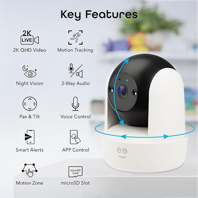Geeni Orbit 3MP Smart PTZ Security Camera – 2K HD Indoor Security Camera with Auto-Follow Motion Tracking, Pan, Tilt, & Digital Zoom, 8m Night Vision, & 2-Way Audio