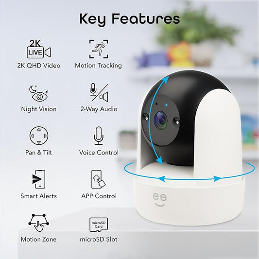 Geeni Orbit 3MP Smart PTZ Security Camera – 2K HD Indoor Security Camera with Auto-Follow Motion Tracking, Pan, Tilt, & Digital Zoom, 8m Night Vision, & 2-Way Audio