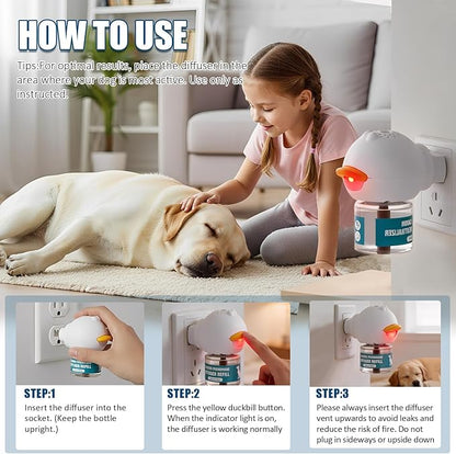 Dog Calming Diffuser, Calming Pheromones Diffuser Kit Appeasing Pheromone Diffuser to Calm (1Plug in+2Refill) for Anxiety Relief Reduce Aggression Fighting Barking Stress