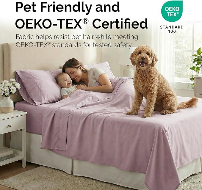 Southshore Fine Living, Inc. 4-Piece Deep Pocket Twin Sheet Set, 21-Inch Deep Pocket Twin Fitted Sheet, Microfiber Sheets, Pillow Cases Standard Size Set of 2, Lavender Bedding, Lavender Sheets