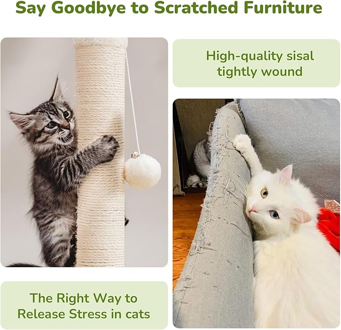 Woochpet Cat Scratching Post for Kitten, 23in Tall Cute Small Cat Scratching Post with Premium Sisal Rope and Dangling Cat Toy Balls (White