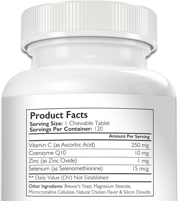 Vitamin C for Dogs to Support Cardiovascular Health, Help Strengthen The Immune System, Boost Free Radical Defenses and Sustain Collagen Synthesis, 120 Chewable Tablets