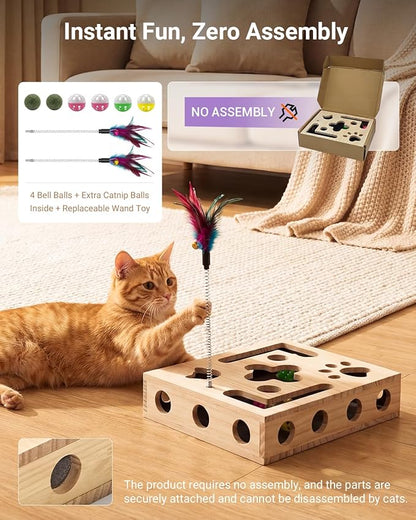 Cat Toys for Indoor Cats - Cat Nail File Box with Interactive Cat Toys, 2026 Upgraded Cat Puzzle Feeder Scratch Puzzle Toy for Indoor Cats, Natural Claw Care with 2 Wand Toys&Catnip Ball&4 Bell Ball