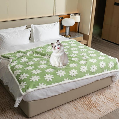 Waterproof Pet Blanket,Dog Bed Covers Small Throw for Puppy Cats Stylish Jacquard Pets Couch Sofa Furniture Protection Washable Reversible Covers (Green Flower,XS)