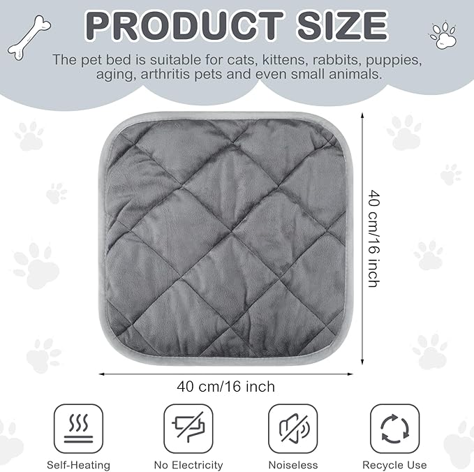 8 Pack Self Heating Cat Mat Self Warming Cat Bed Extra Warm Thermal Pet Bed Mat Reflects Body Heat Washable Dog Crate Pad for Indoor Outdoor Pets(Gray,16 x 16 Inch)