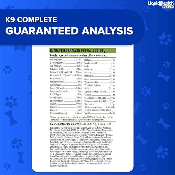 LIQUIDHEALTH Pets K9 Complete 8-in-1 Liquid Multivitamin for Adult Senior Dogs & Puppies, All in One Complete Formula Canine Vitamins for Skin & Coat, Joint Health, Immune Support - USA Made (3 Pack)
