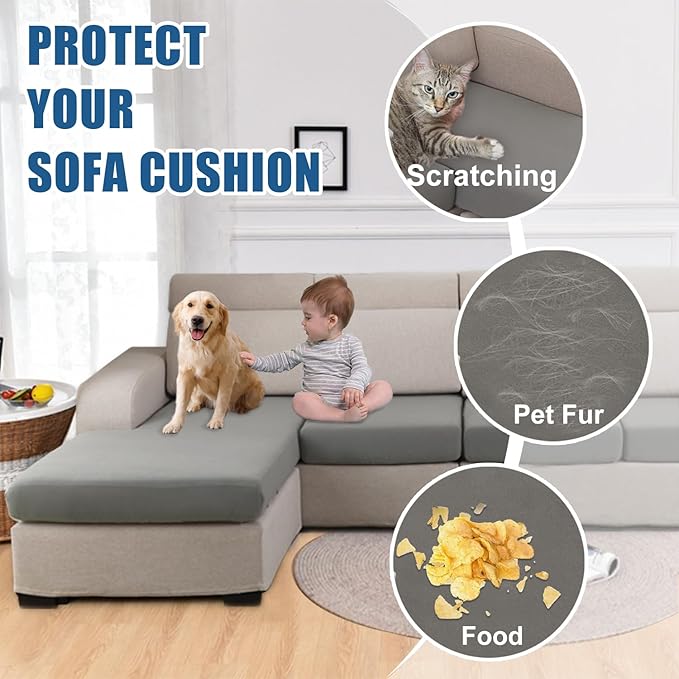 100% Waterproof Couch Cushion Covers, Stretch Sofa Seat Covers, Reversible Sofa Protector for Pets, Washable (Loveseat Cushion, Light Grey)